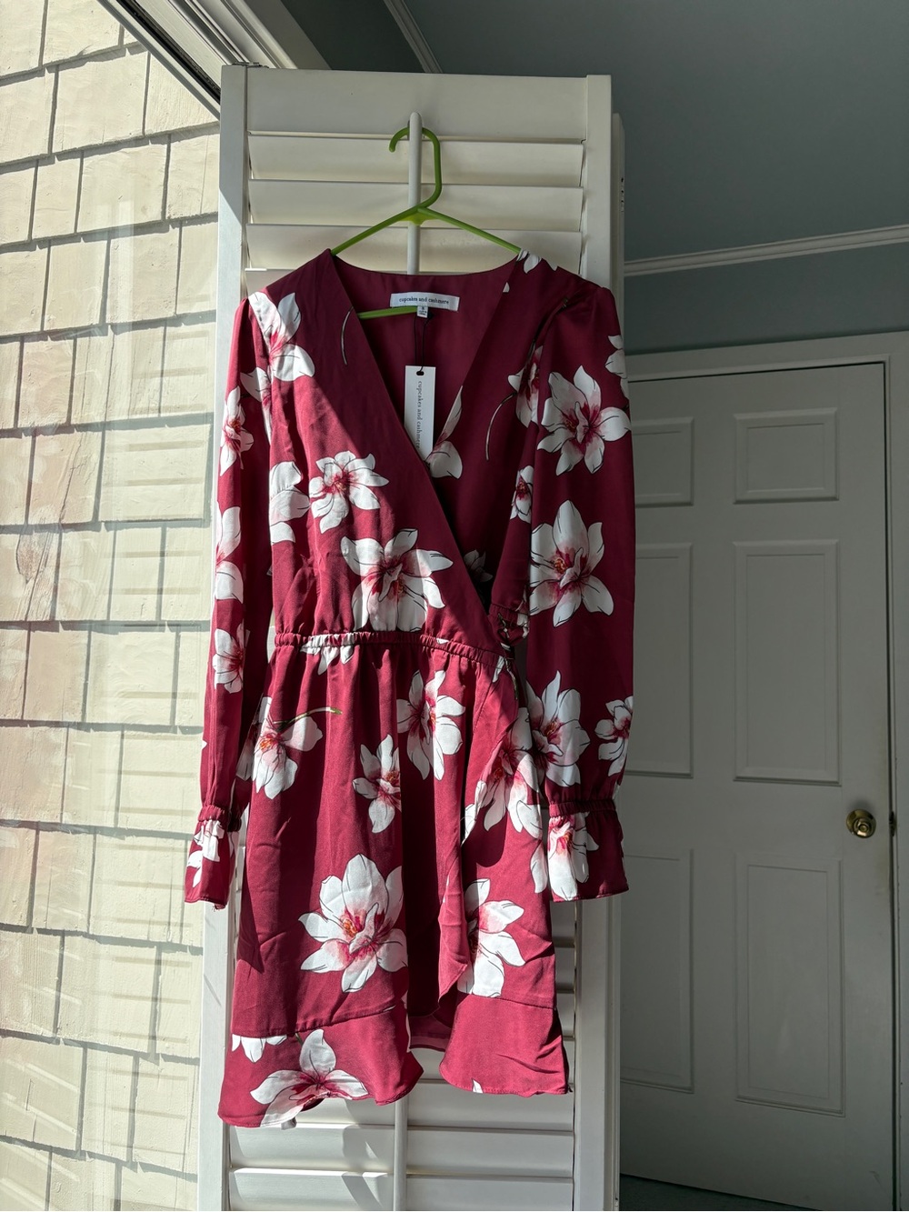 cupcakes & cashmere Burgundy Floral Wrap Mini Dress